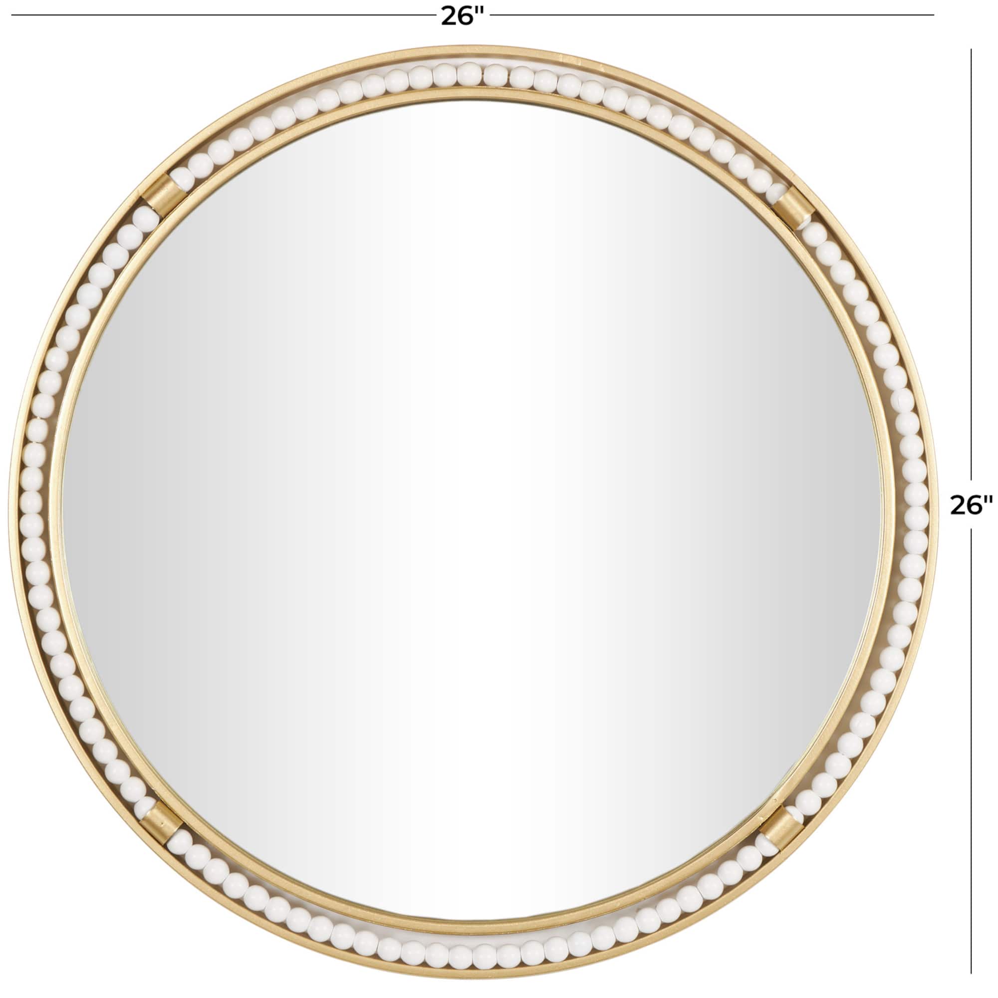 26" Gold Metal Wall Mirror with White Wood Beading